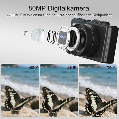 LONGYI Digitalkamera 5K 75MP Kamera WLAN, 64GB Speicherkarte, 18-fachem Zoom