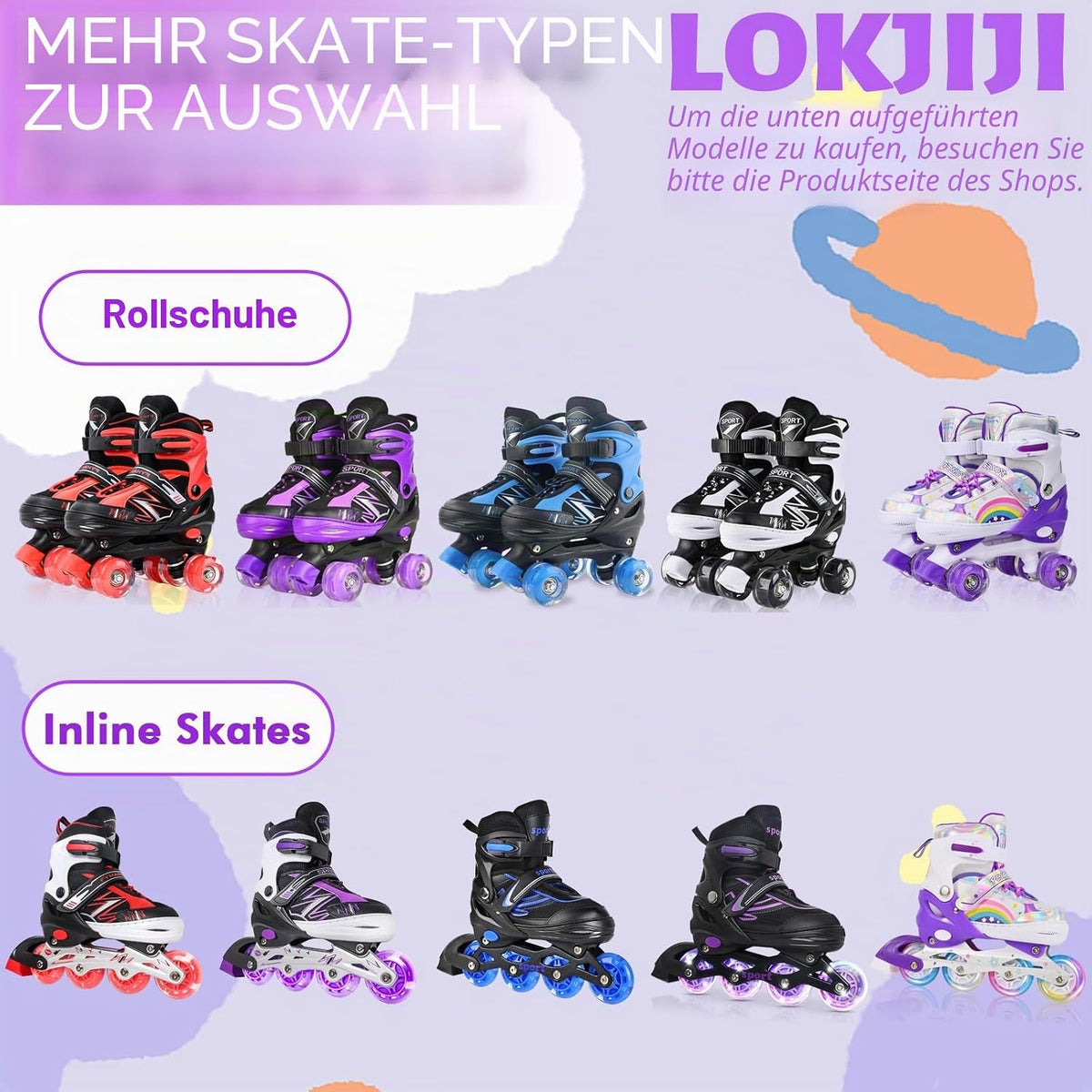 Rollschuhe für Kinder Mädchen Anfänger Rainbow, Einstellbar Violett Regenbogen ( S )