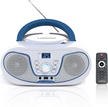 Radio Boombox DAB+ LONPOO, lecteur CD échangeable, Bluetooth, radio UKW, entrée USB, entrée AUX, télécommande, 2 x 2 W RMS stéréo Boombox (blanc)