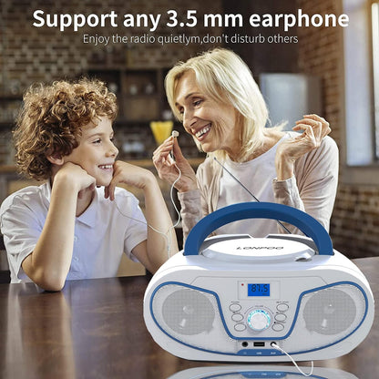 Radio Boombox DAB+ LONPOO, lecteur CD échangeable, Bluetooth, radio UKW, entrée USB, entrée AUX, télécommande, 2 x 2 W RMS stéréo Boombox (blanc)