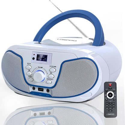 Radio Boombox DAB+ LONPOO, lecteur CD échangeable, Bluetooth, radio UKW, entrée USB, entrée AUX, télécommande, 2 x 2 W RMS stéréo Boombox (blanc)