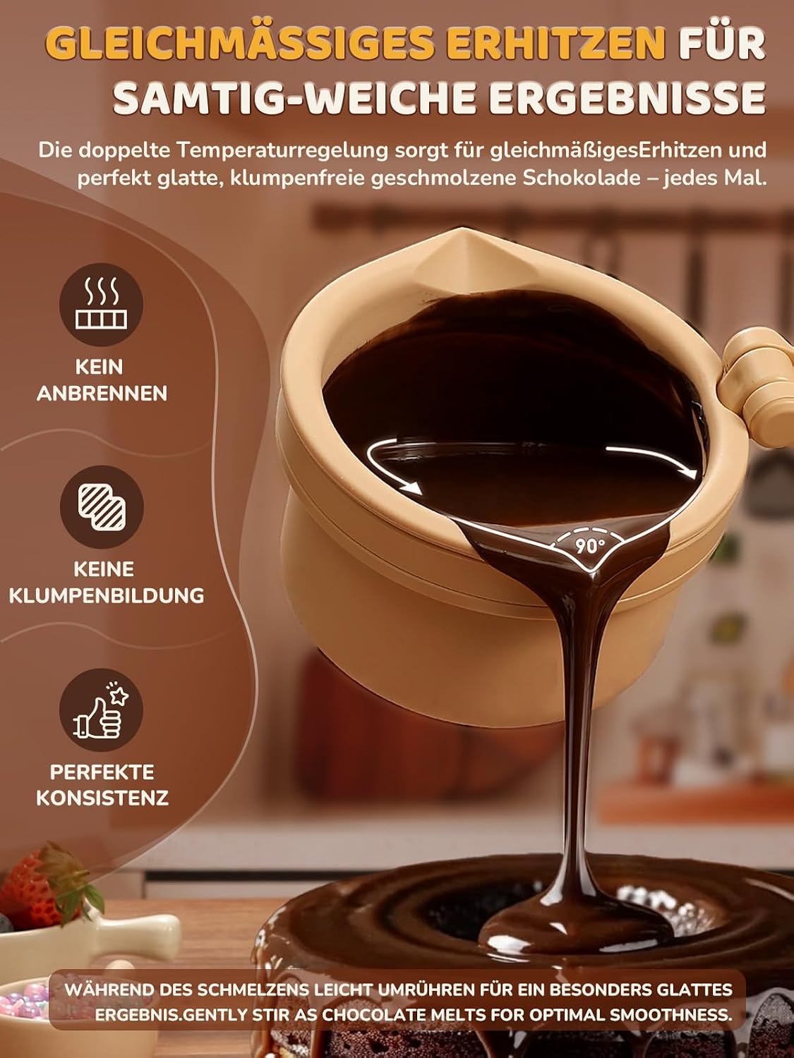 LUSHYUM Elektrischer Schokoladenschmelztopf mit 2 Silikoneinsätzen, 800 ml