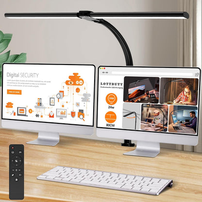 LOTTBUTY Doppelkopf Schreibtischlampe LED dimmbar,24W 80CM (Schwarz,Klemmbar) 