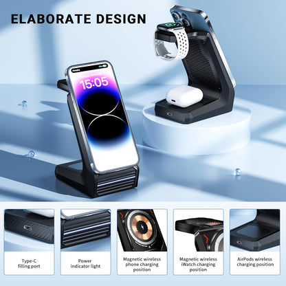 LTLIUU 3 in 1 Wireless Charging Station for Apple Devices, 15W Fast Mag-Safe Charger