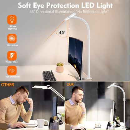 LOTTBUTY Doppelkopf Schreibtischlampe LED dimmbar,24W 80CM klemmbar Weiß