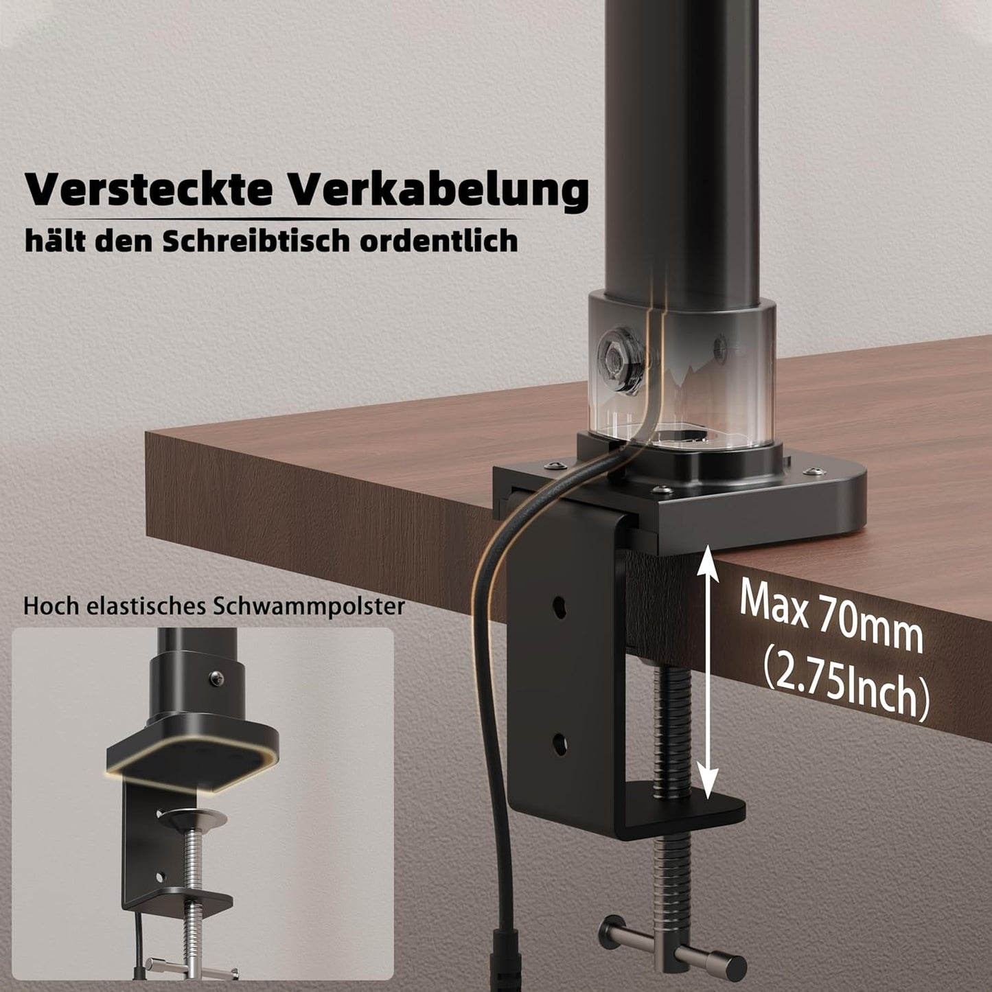 LOTTBUTY Doppelkopf Schreibtischlampe LED dimmbar,24W 80CM (Schwarz,Klemmbar) 