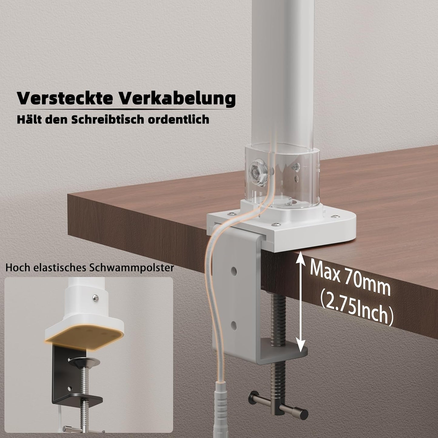 LOTTBUTY Doppelkopf Schreibtischlampe LED dimmbar,24W 80CM klemmbar Weiß
