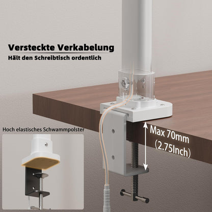 LOTTBUTY Doppelkopf Schreibtischlampe LED dimmbar,24W 80CM klemmbar Weiß