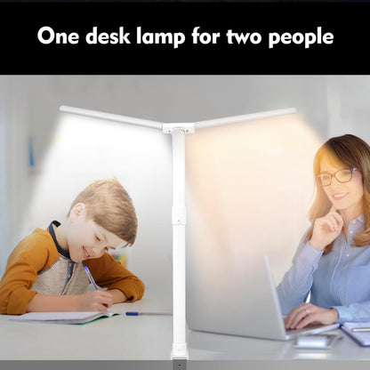 LOTTBUTY Doppelkopf Schreibtischlampe LED dimmbar,24W 80CM klemmbar Weiß