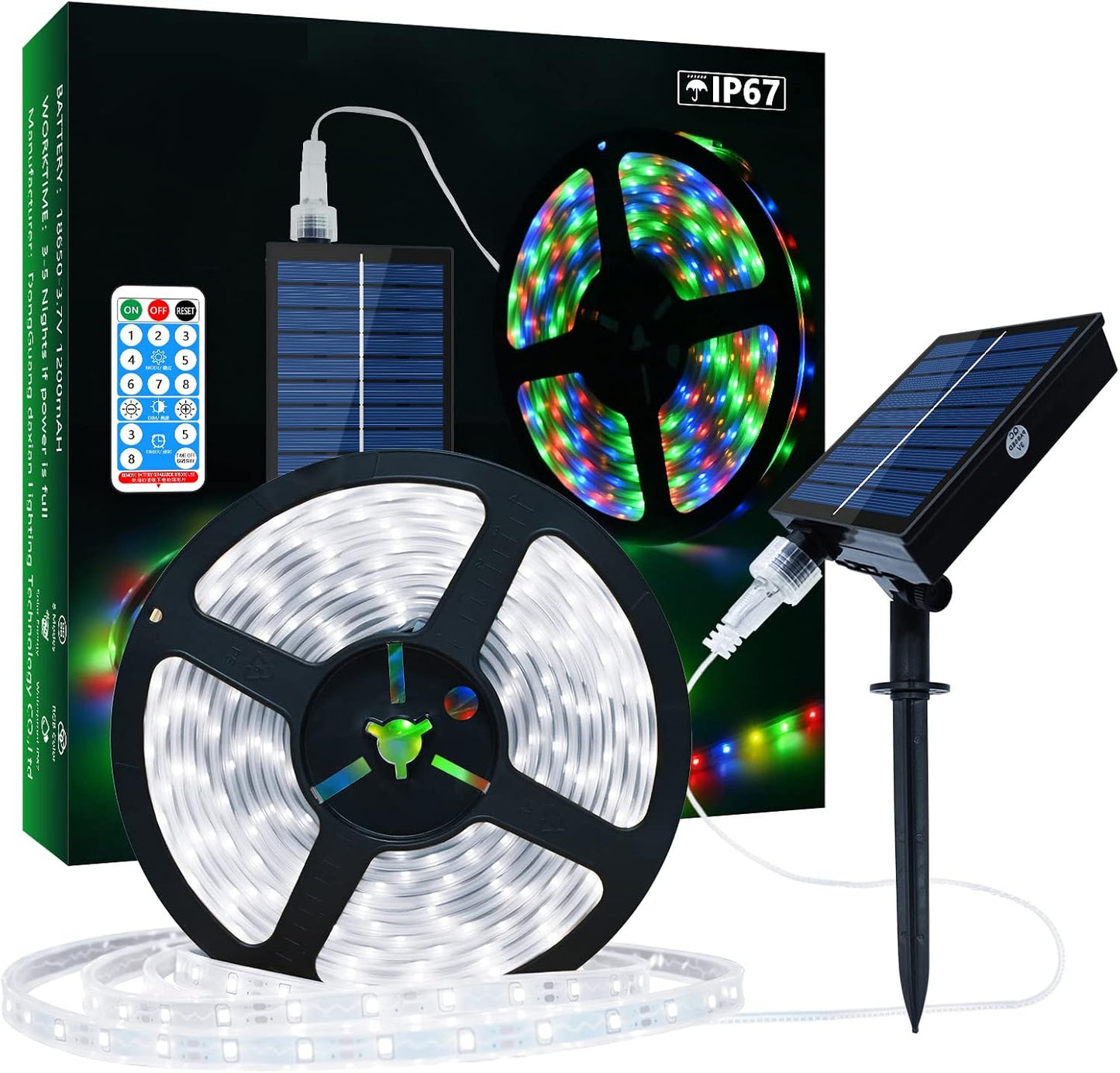 Solar LED Streifen, 5m LED Strip IP67 Wasserdichter, Dimmbare, USB-Stromkabel