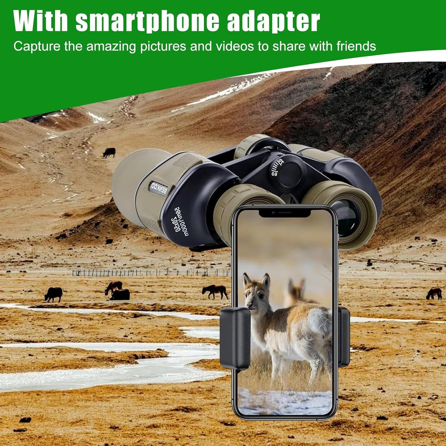Lupxiu Fernglas für Erwachsene 20x50 mit Smartphone Adapte HD Fer-nglas mit FMC Objektiv