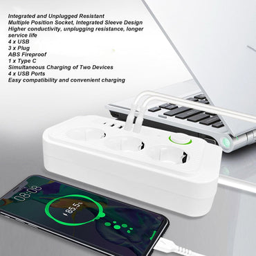 LUFEIS 4-Port USB A 3-Buchse 8 in 1 Steckdosenleiste mit breiter Anwendung und 2 m Kabel weiß