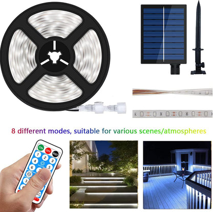 Solar LED Streifen, 5m LED Strip IP67 Wasserdichter, Dimmbare, USB-Stromkabel