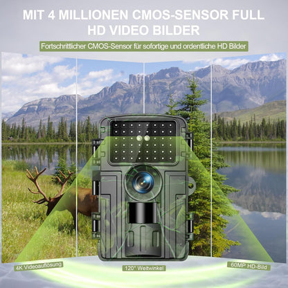 Lutranstra Wildkamera, 4K Video, 60MP, WLAN mit Handyübertragung APP, Bewegungssensor