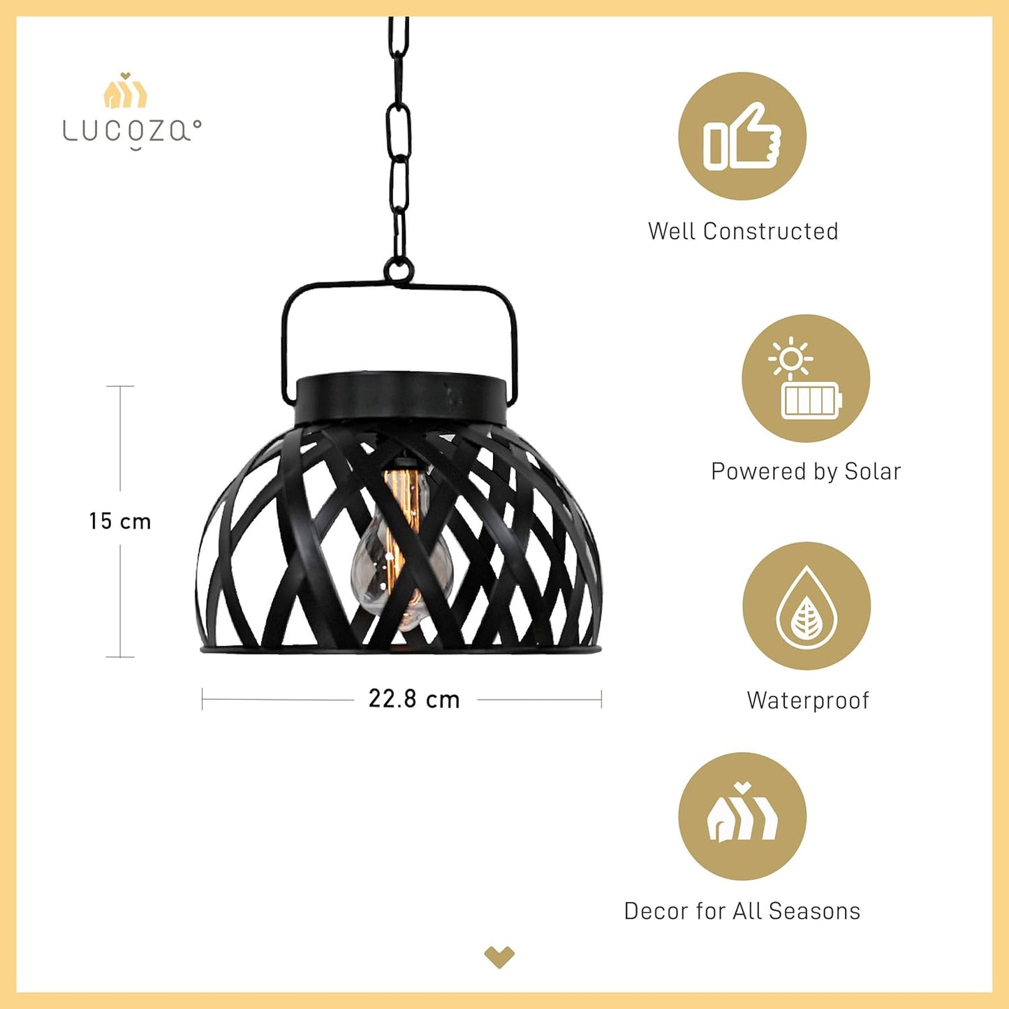 LUCOZA Solar Hängelampe aus Metall, Wasserdicht für Außen, Dekorative Industrielle Vintage Groß Gartenlaterne Windlicht Dekor