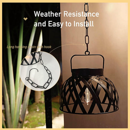 LUCOZA Solar Hängelampe aus Metall, Wasserdicht für Außen, Dekorative Industrielle Vintage Groß Gartenlaterne Windlicht Dekor