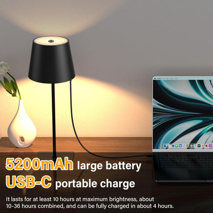 LIUWID 2 Stück kabellose wiederaufladbare LED Tischlampe, 5200 mAh mit 3 Farbmodi Schwarz