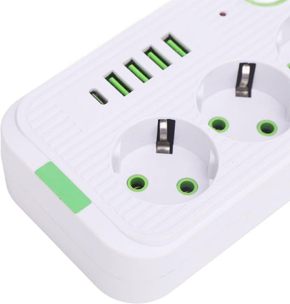 LUFEIS 4-Port USB A 3-Buchse 8 in 1 Steckdosenleiste mit breiter Anwendung und 2 m Kabel weiß
