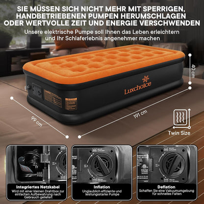 Luxchoice Luftbett Aufblasbare Matratze 1 Person mit Integrierte Pumpe 190×99×40cm