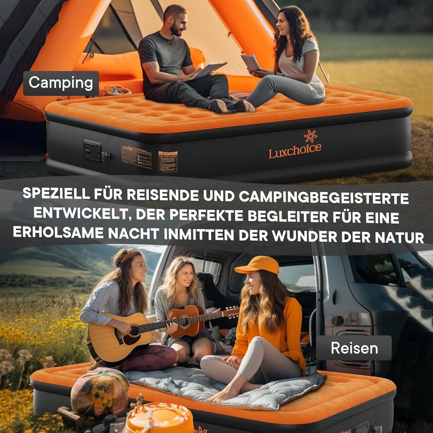 Luxchoice Luftbett Luftmatratze Selbstaufblasend 2 Personen mit Integrierter Elektrischer Pumpe