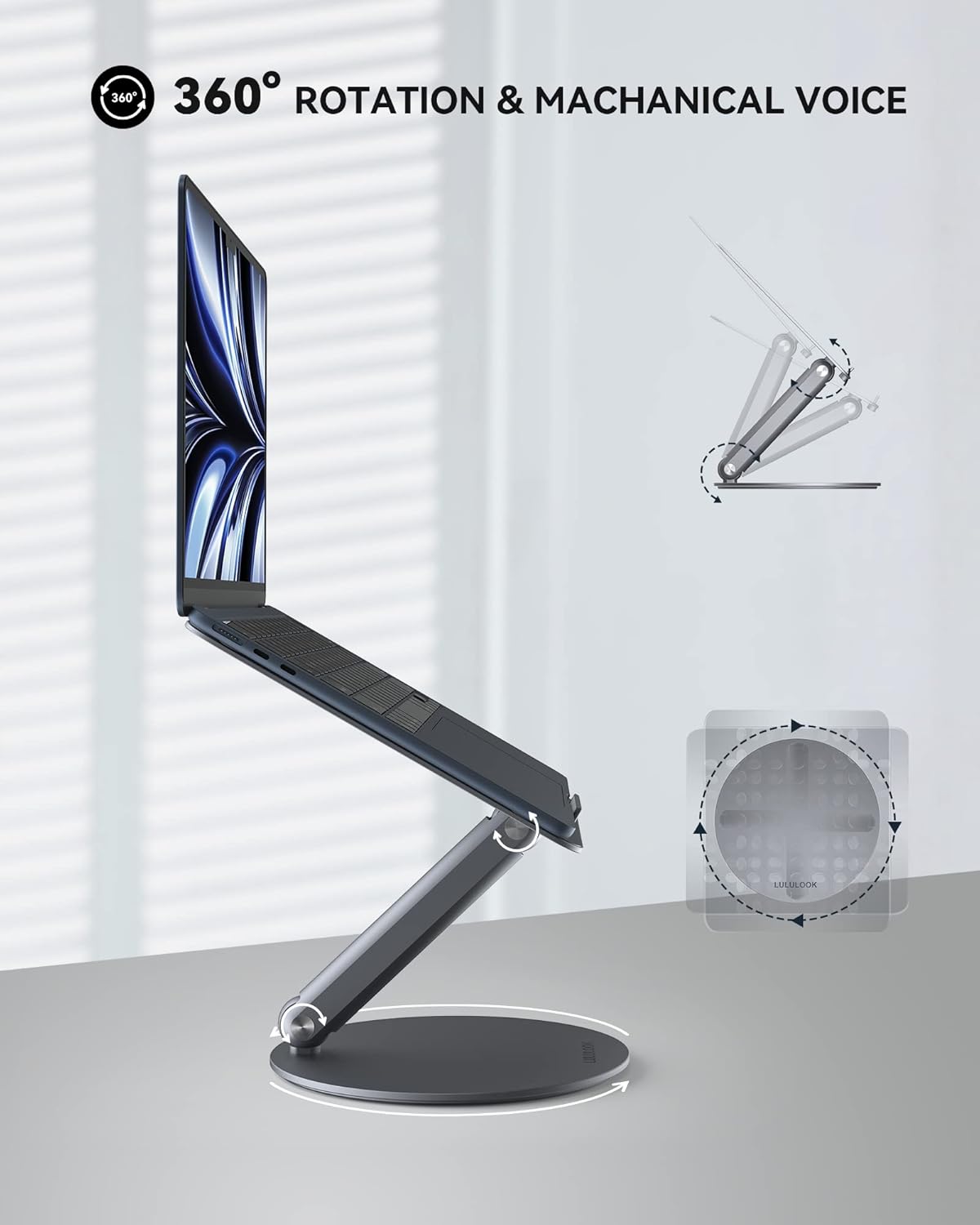 LULULOOK Faltbar Laptop Ständer mit 360° Drehbarer Basis Verstellbar Grau