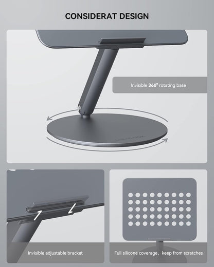 LULULOOK Faltbar Laptop Ständer mit 360° Drehbarer Basis Verstellbar Grau