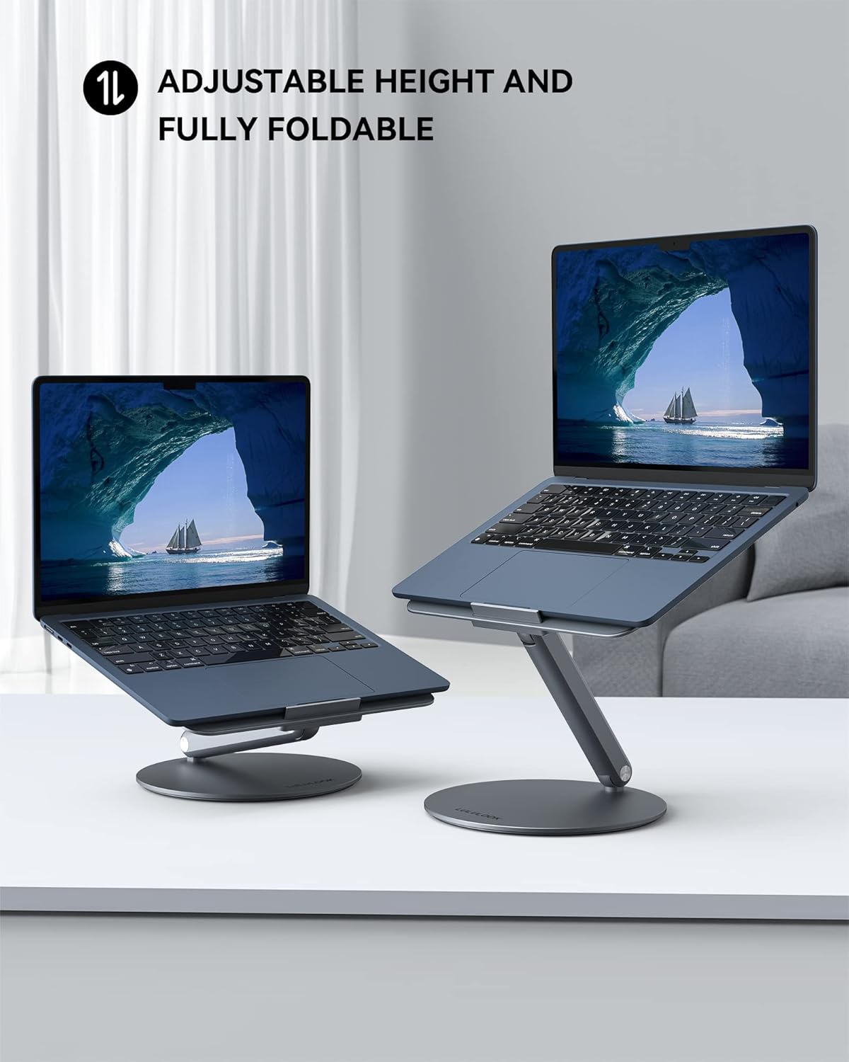 LULULOOK Faltbar Laptop Ständer mit 360° Drehbarer Basis Verstellbar Grau
