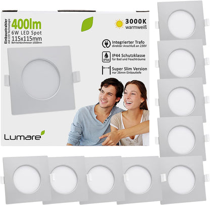 Lumare 9x LED Einbauspot 6W IP44  230V silber  26mm  Slim Deckenspot 400lm LED