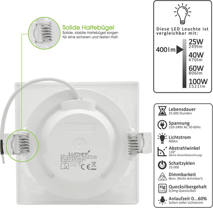 Lumare 9x LED Einbauspot 6W IP44  230V silber  26mm  Slim Deckenspot 400lm LED