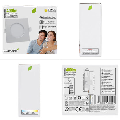 Lumare 9x LED Einbauspot 6W IP44  230V silber  26mm  Slim Deckenspot 400lm LED