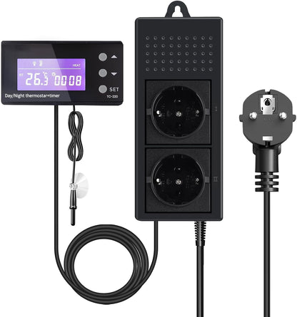 Luxvista 220V Reptilien Thermostat Terrarium Tag Nacht, mit Heizung Digital Zeitschaltuhr