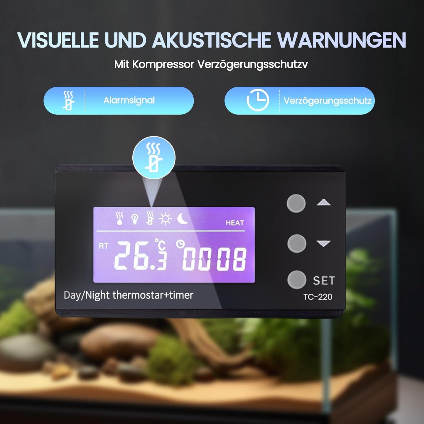 Luxvista 220V Reptilien Thermostat Terrarium Tag Nacht, mit Heizung Digital Zeitschaltuhr