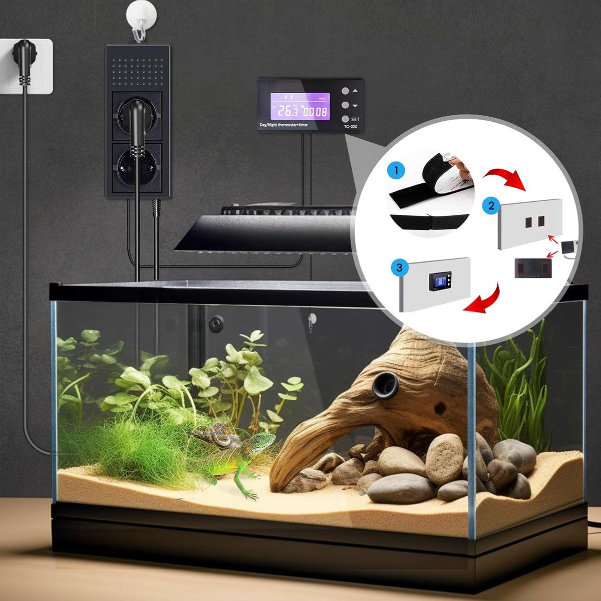 Luxvista 220V Reptilien Thermostat Terrarium Tag Nacht, mit Heizung Digital Zeitschaltuhr