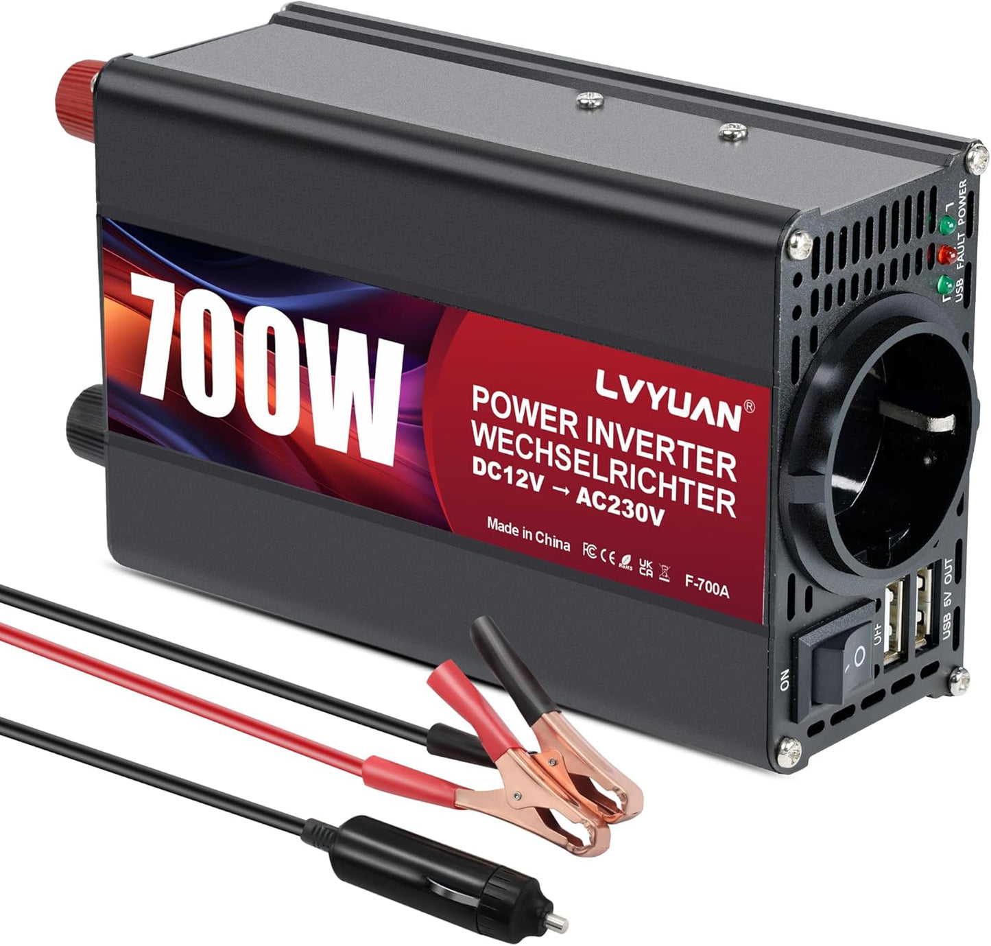 LVYUAN 700W Wechselrichter DC 12V auf 230V AC Spannungswandler Auto Konverter