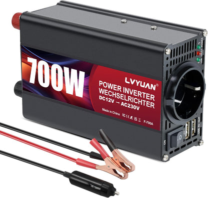 LVYUAN 700W Wechselrichter DC 12V auf 230V AC Spannungswandler Auto Konverter
