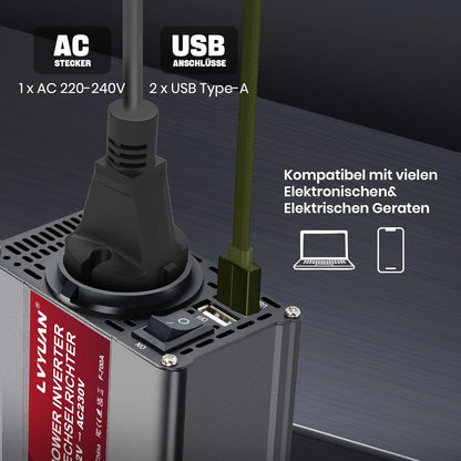 LVYUAN 700W Wechselrichter DC 12V auf 230V AC Spannungswandler Auto Konverter