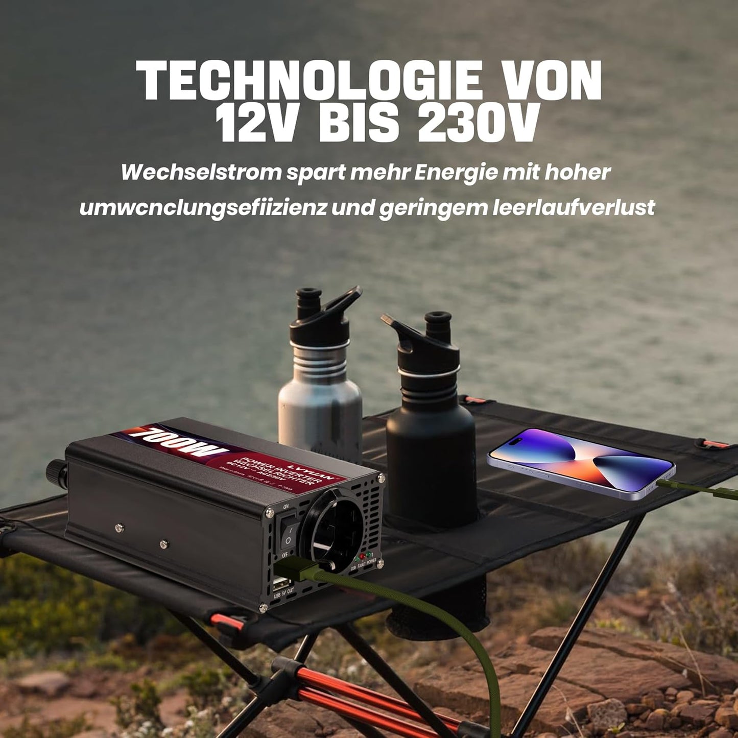 LVYUAN 700W Wechselrichter DC 12V auf 230V AC Spannungswandler Auto Konverter