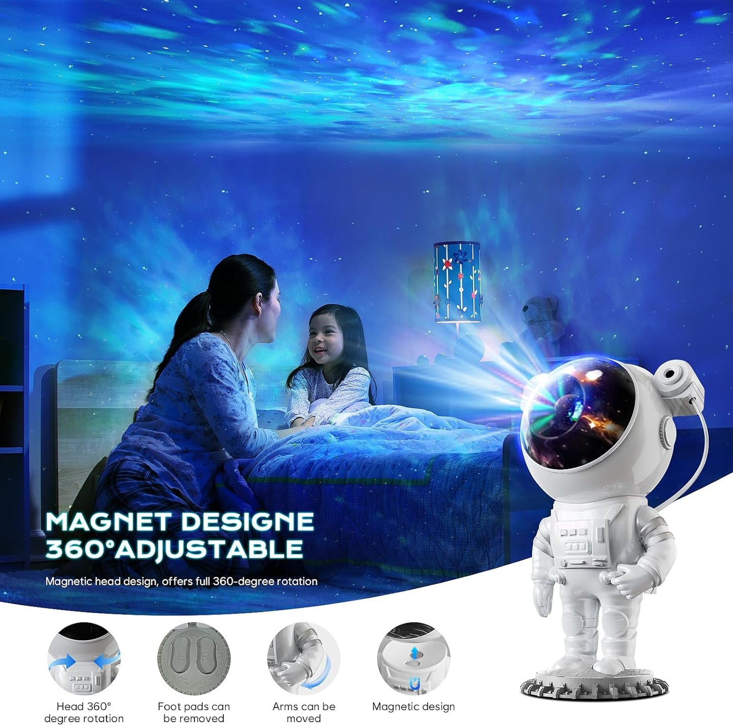 Astronauten Sternenhimmel Projektor mit Fernbedienung Weiß