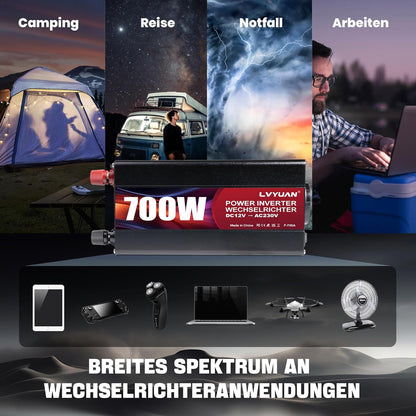 LVYUAN 700W Wechselrichter DC 12V auf 230V AC Spannungswandler Auto Konverter