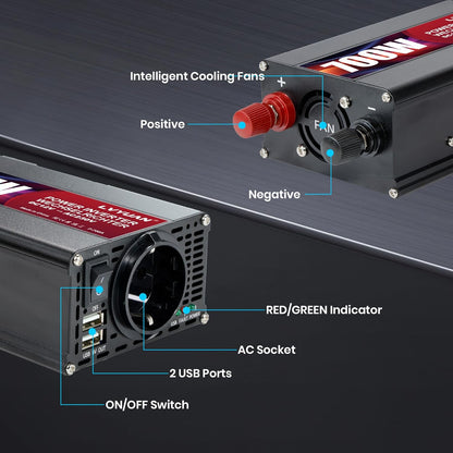LVYUAN 700W Wechselrichter DC 12V auf 230V AC Spannungswandler Auto Konverter