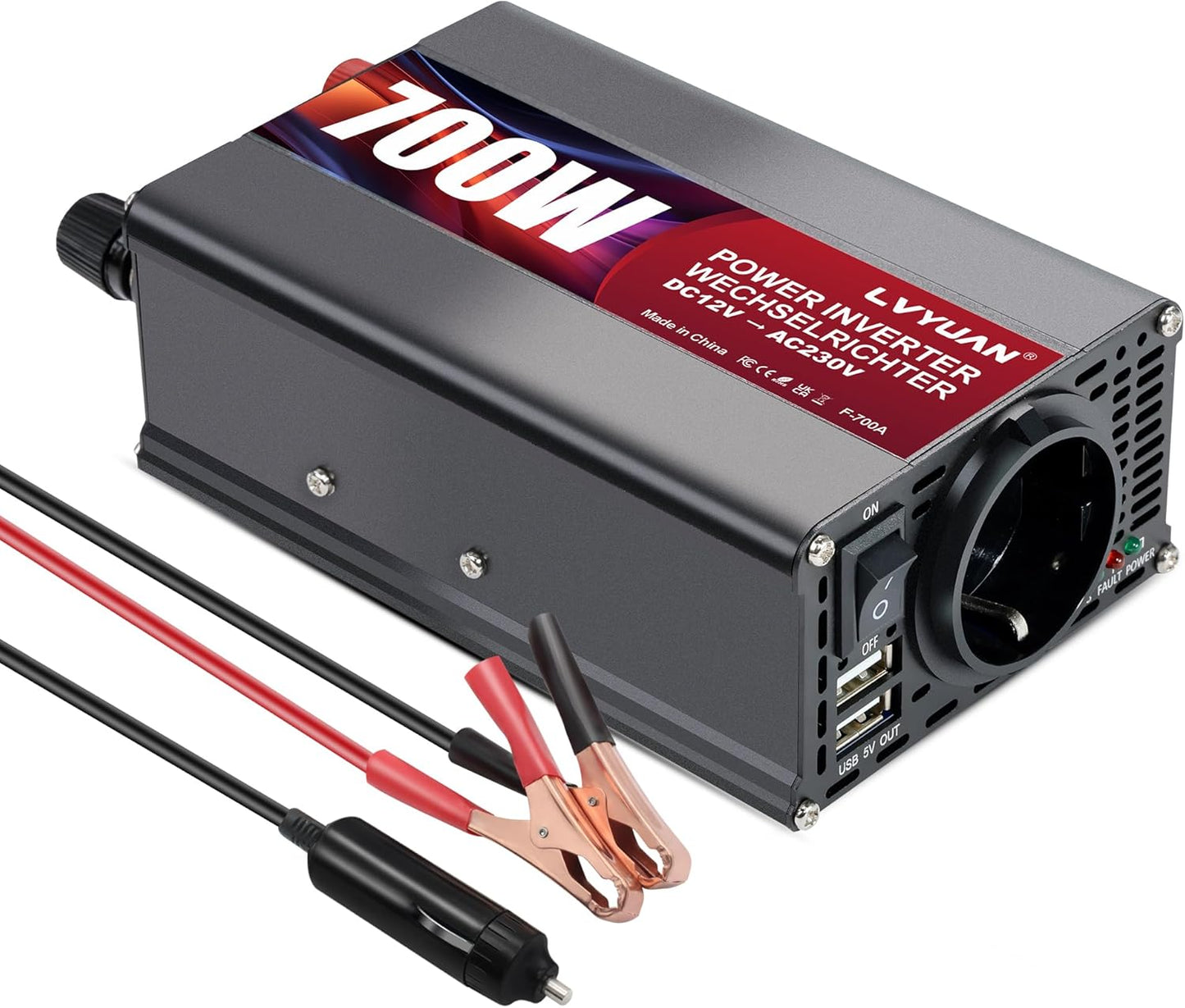 LVYUAN 700W Wechselrichter DC 12V auf 230V AC Spannungswandler Auto Konverter