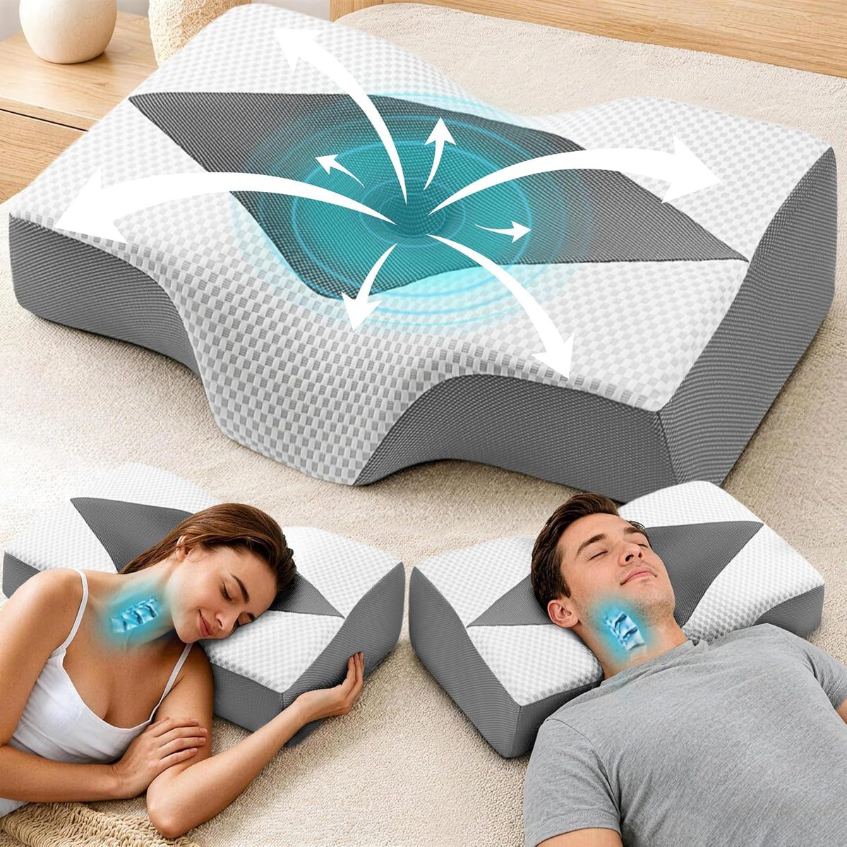 Memory Foam Nackenkissen, ergonomisches Kopfkissen mit Hohlraum