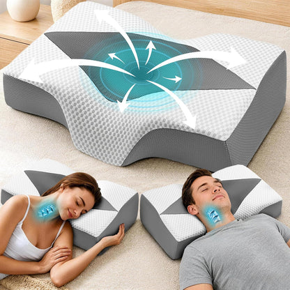 Memory Foam Nackenkissen, ergonomisches Kopfkissen mit Hohlraum