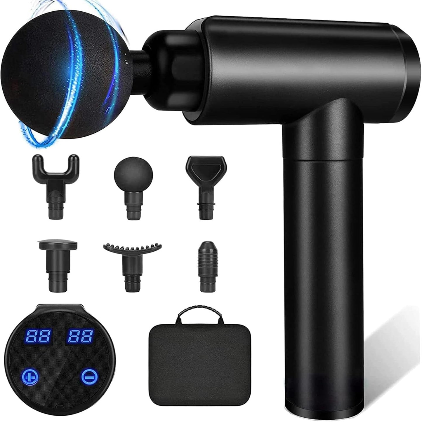 Massagepistole Massagegerät, Massage Gun  mit 6 pistole und 30 Geschwindigkeiten LED  Touchscreen,Schwarz