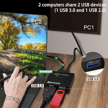 MLEEDA USB 3.0-Switch, 2-in-2-Out-USB-Switcher für 2 Computer,