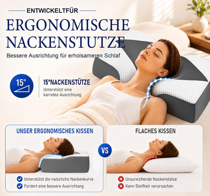 Memory Foam Nackenkissen, ergonomisches Kopfkissen mit Hohlraum