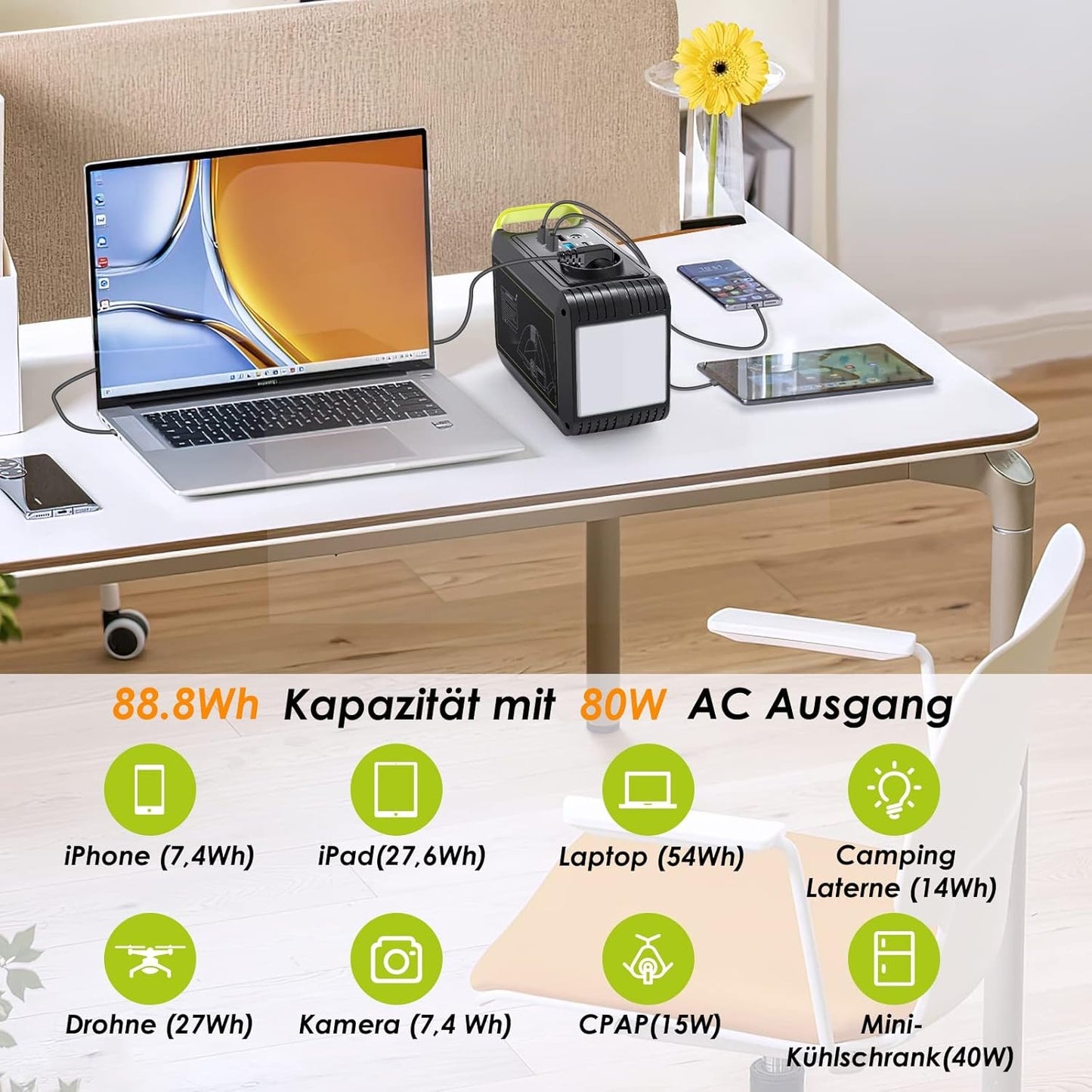 MARBERO Tragbare Powerstation 24000mAh, Tragbarer Generator 88,8Wh