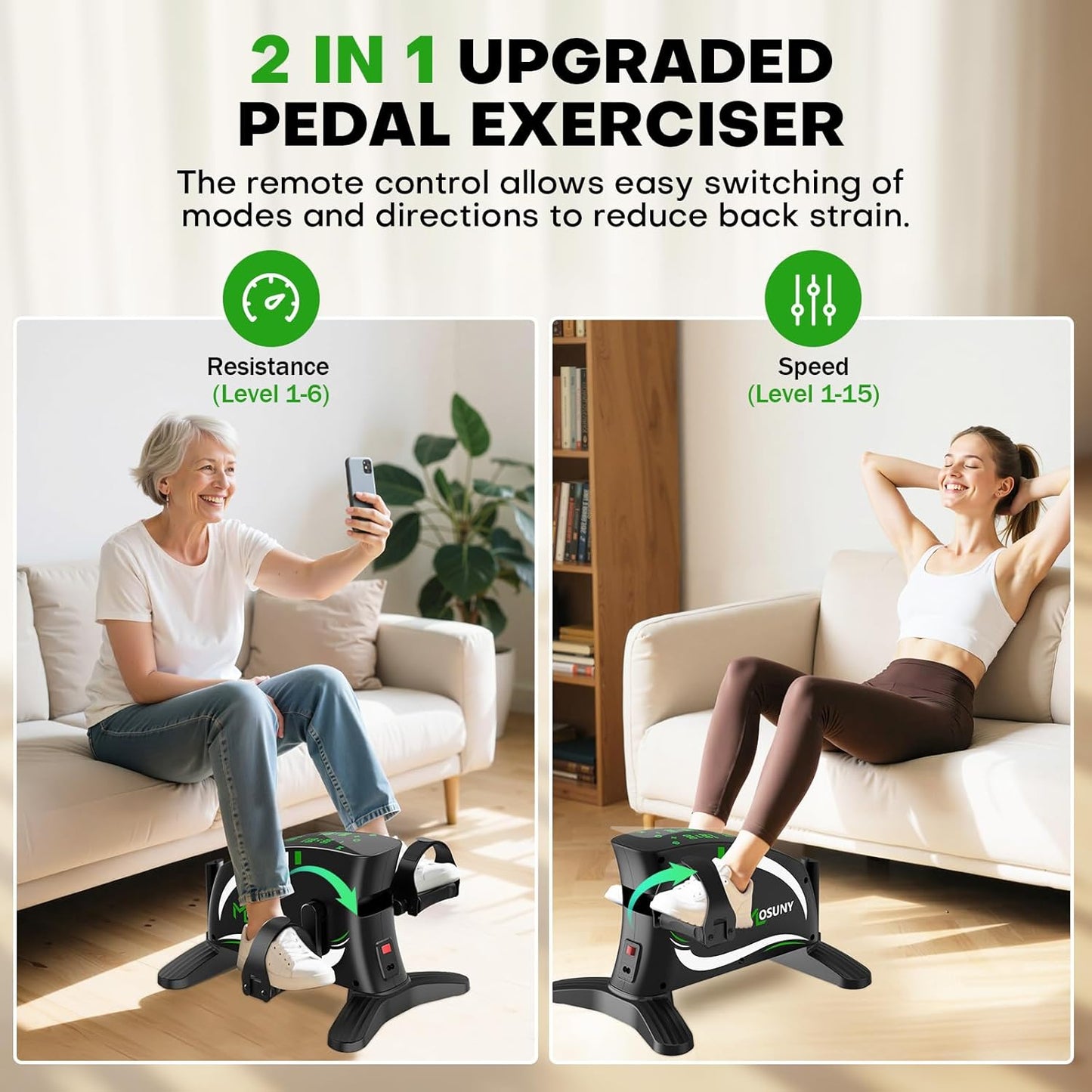 Mosuny Mini-Heimtrainer, Elektrischer  mit 15 einstellbaren Geschwindigkeiten,Fernbedienung