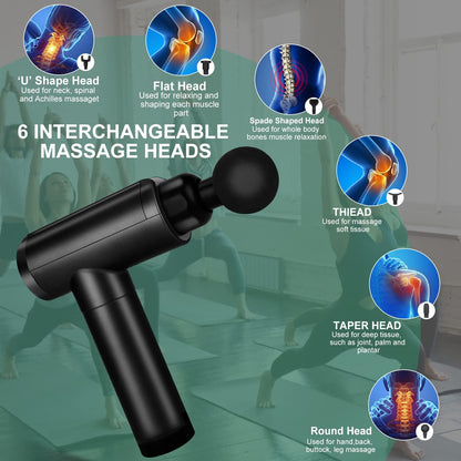 Massagepistole Massagegerät, Massage Gun  mit 6 pistole und 30 Geschwindigkeiten LED  Touchscreen,Schwarz