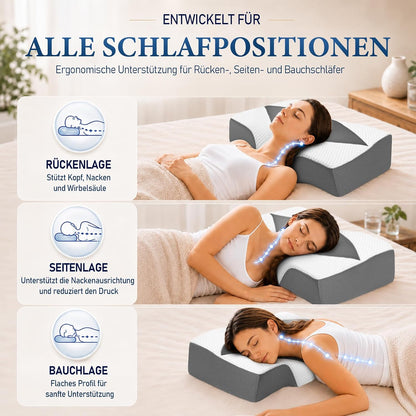 Memory Foam Nackenkissen, ergonomisches Kopfkissen mit Hohlraum